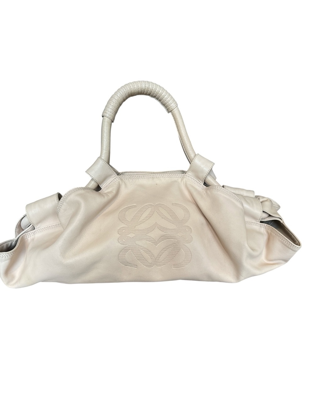 Loewe Soft Cream Leather Shoulder Bag with Embossed Anagram